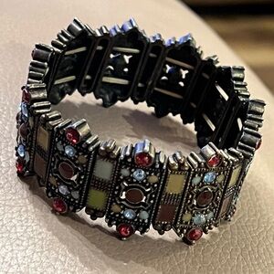 Vintage Multicolor Panel Beaded Link Bracelet- Stretch